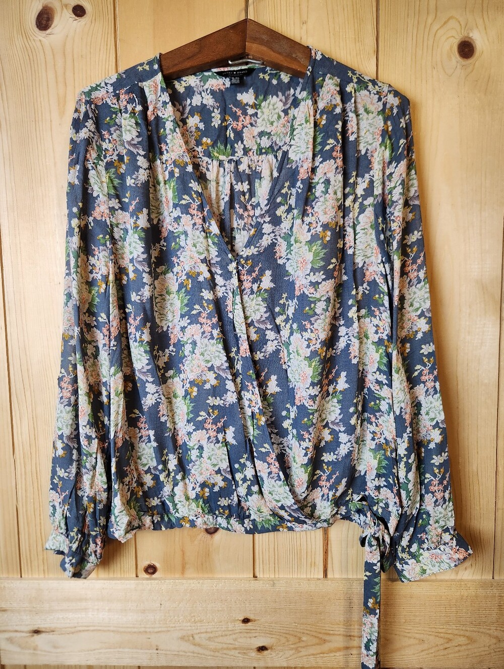 Lucky Brand Sawyer Floral Boho Long Sleeve Side Tie Wrap Top